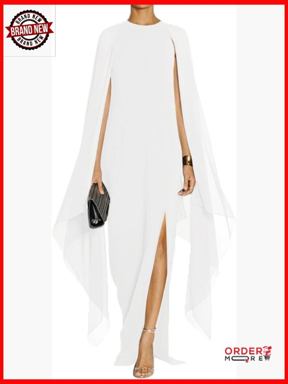 Elegant High Split Flare Sleeve Formal Evening Maxi Dress with Cape